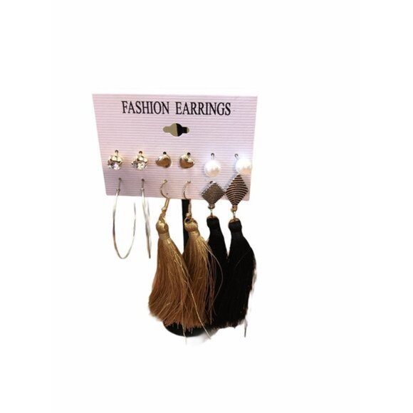 6Pairs Tassel Earrings Set Crystal Ear Stud Hoop Dangle Hook Women’s Earrings - Picture 6 of 6